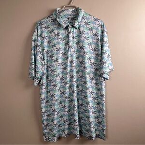 Southern Proper Light Blue Palm Print Golf Polo with Navy Mint Accents XL Men’s
